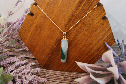 Unique Green and Gold Rectangular Pendant Necklace