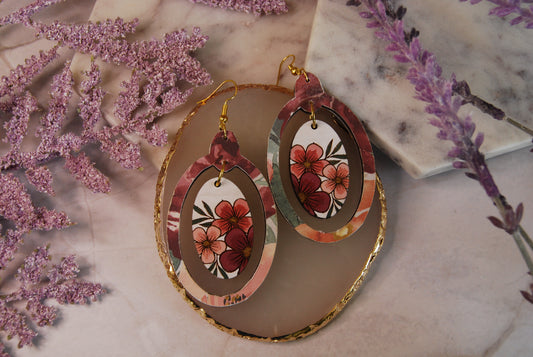 Oval Hand Painted Floral Earrings