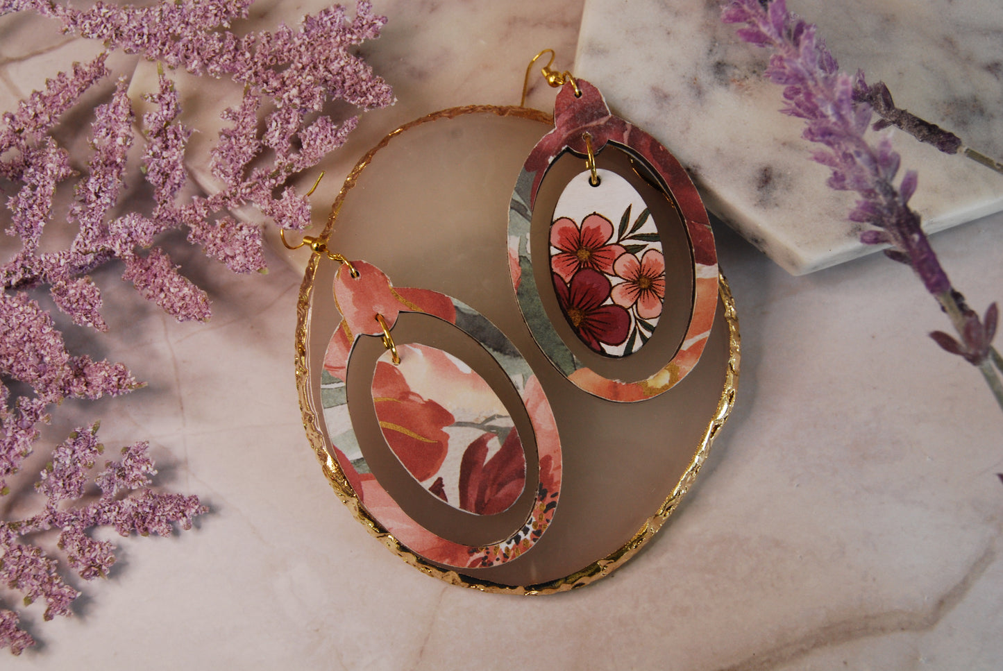 Oval Hand Painted Floral Earrings