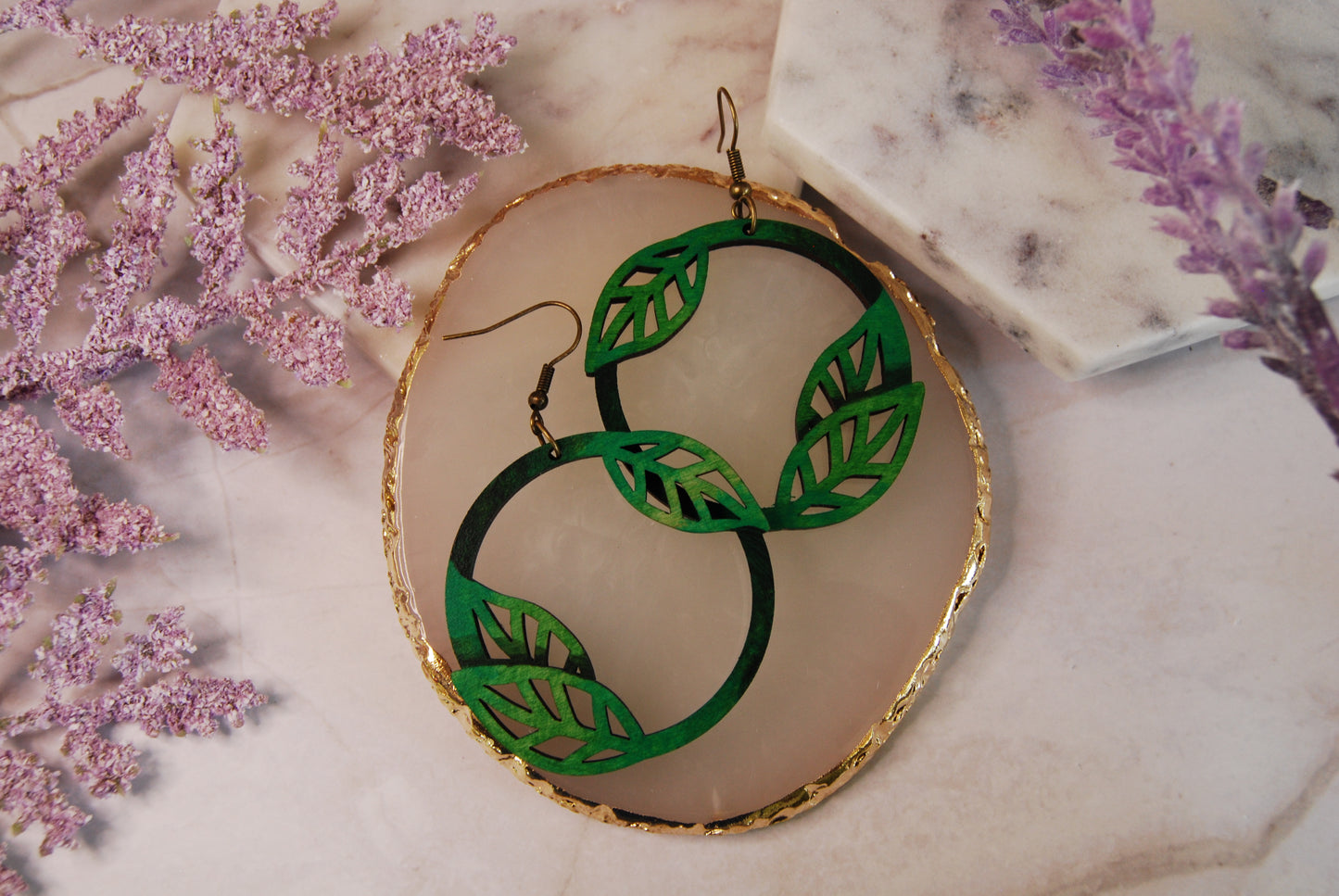 Hand Painted Leaf Hoop Earrings
