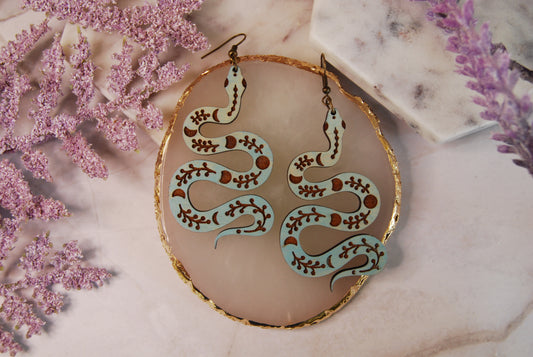 Hand Painted Moon Phase Snake Earrings