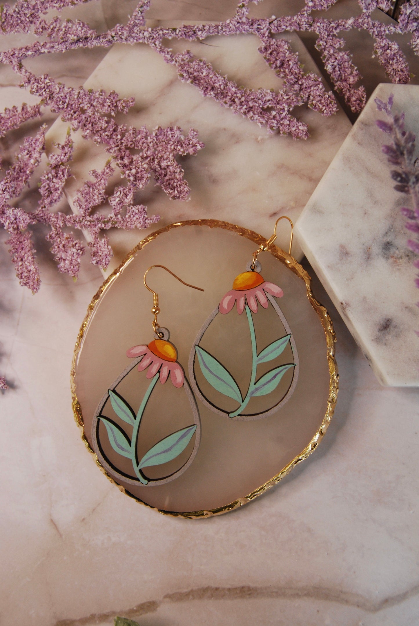 Hand Painted Flower Teardrop Earrings