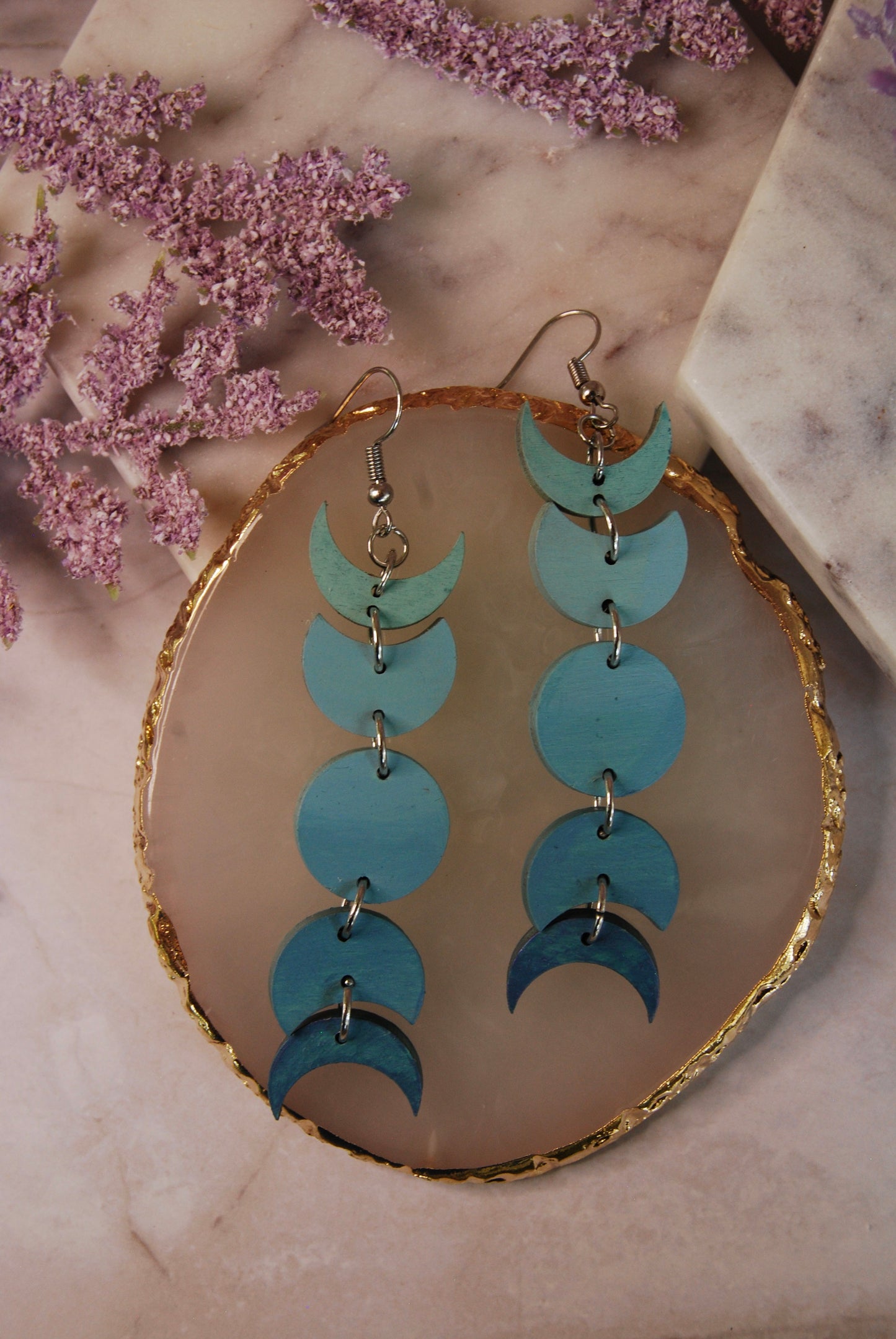 Teal Ombre Moon Phase Earrings