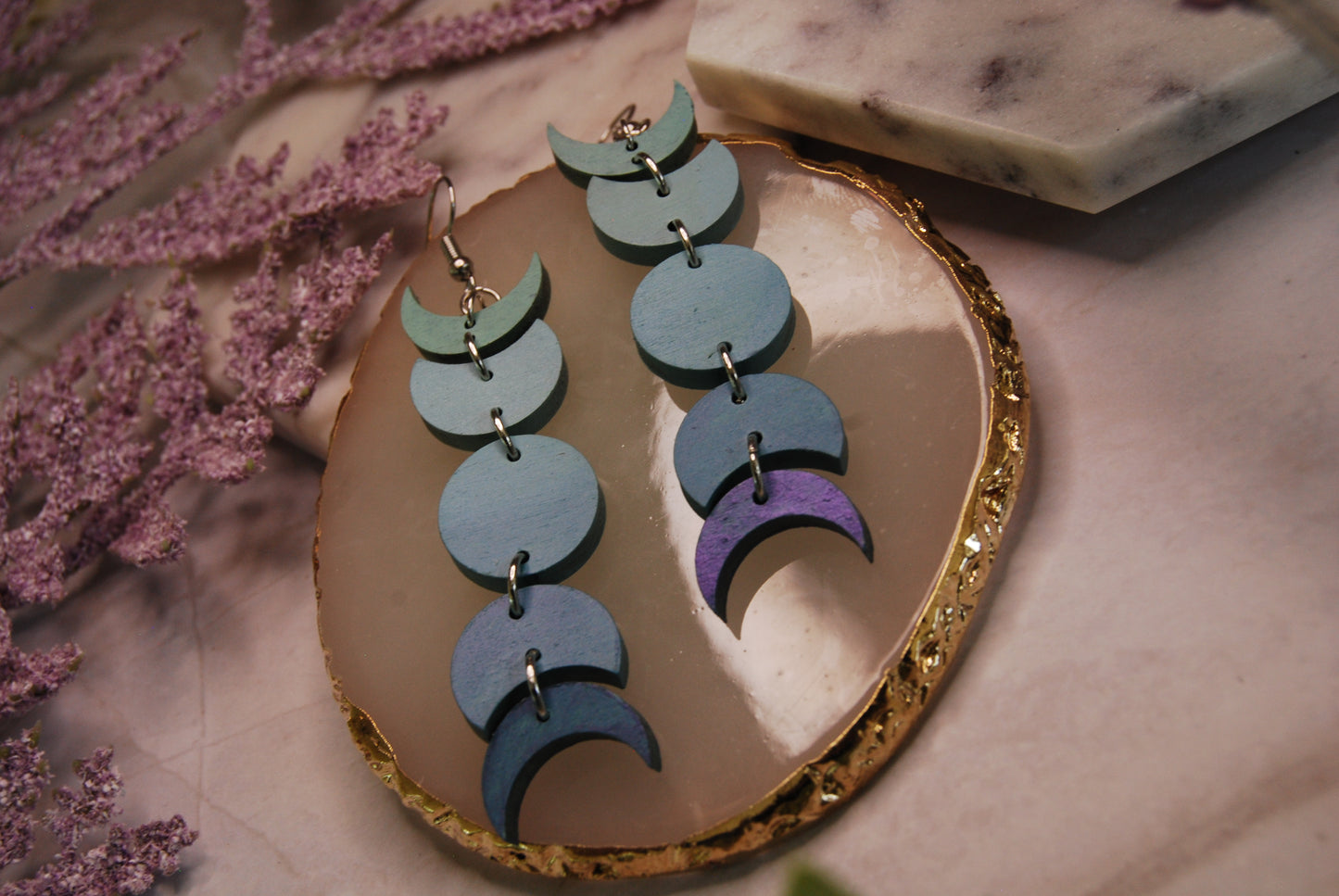 Teal Ombre Moon Phase Earrings