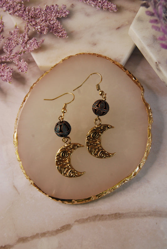 Gold Metal Swirly Moons Earrings