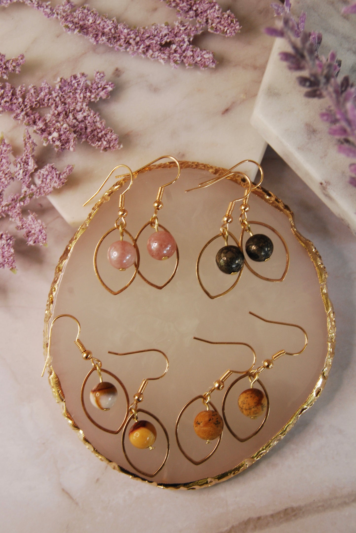 Bead with Gold Eye Hoop Earrings