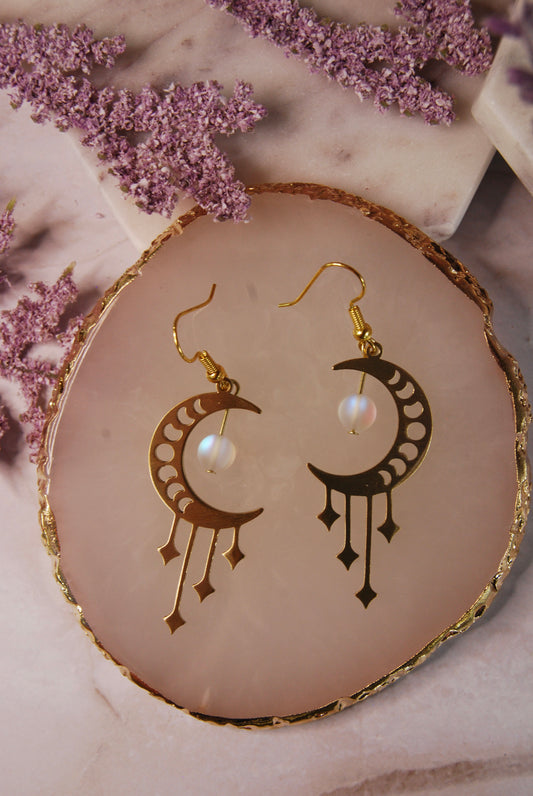 Moon Phase Moons with Fixed Dangles Earrings