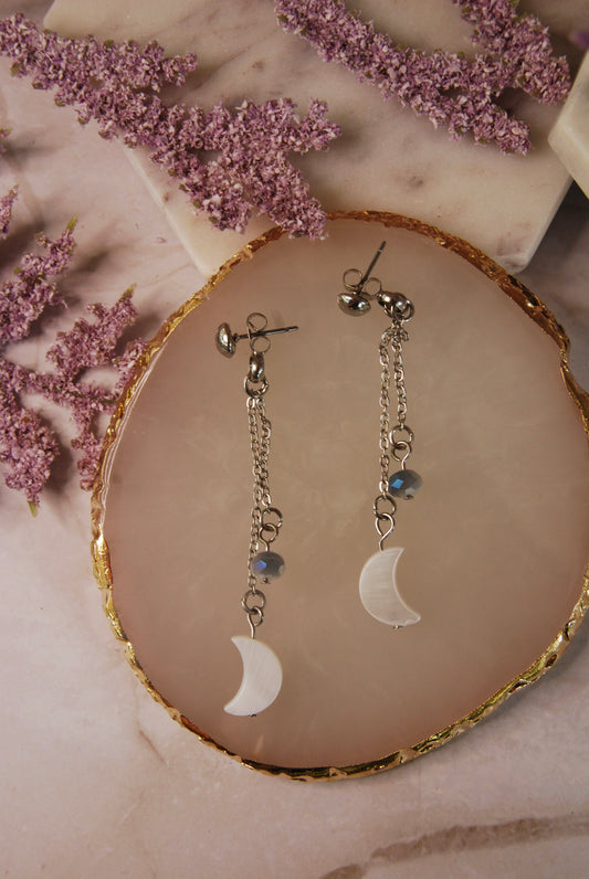 Dangling Shell Moon Post Earrings