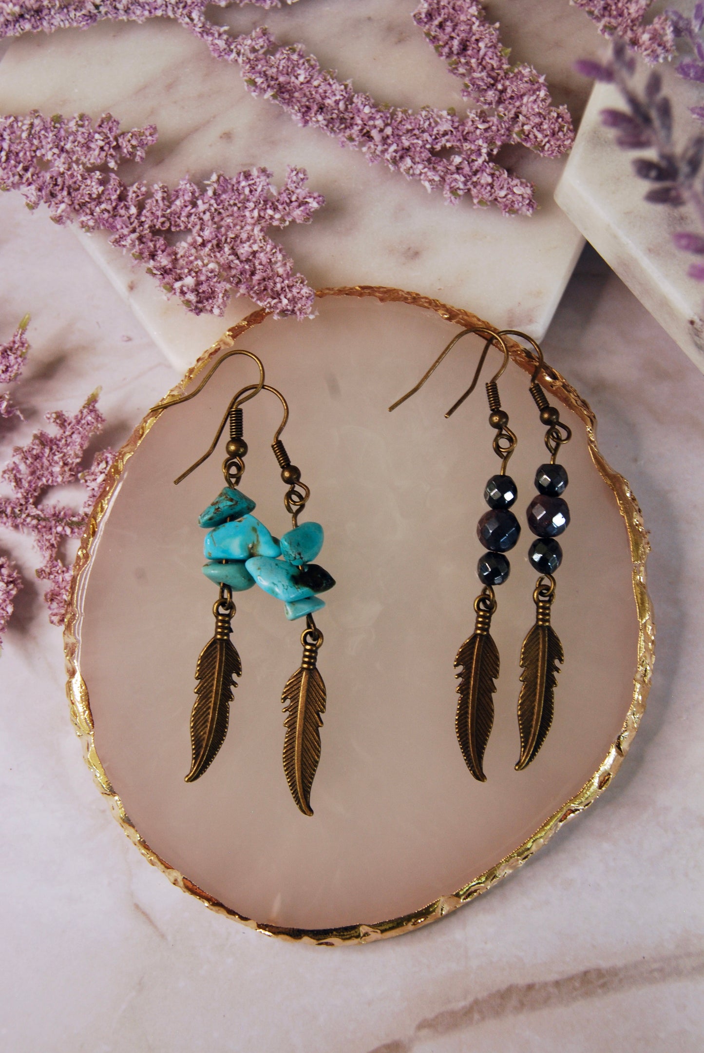 Beaded Small Feather Earrings