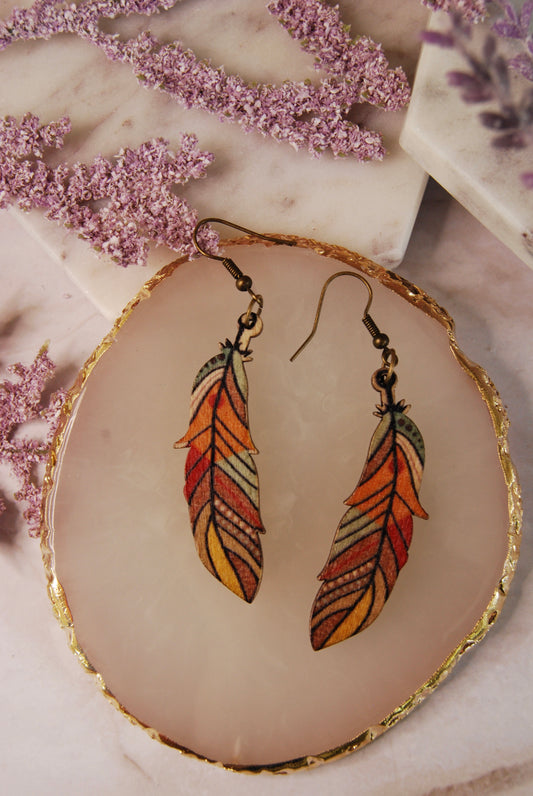 Wooden Feather Earrings