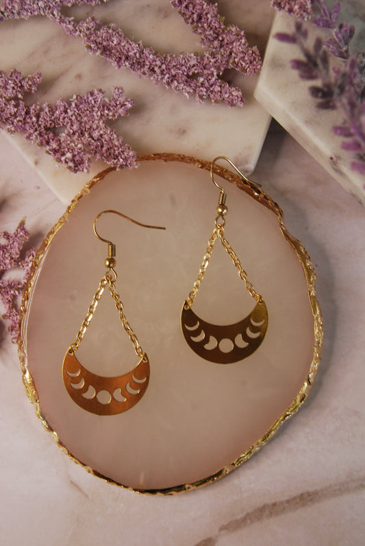 Gold Metal Moon Phases on Chain Earrings