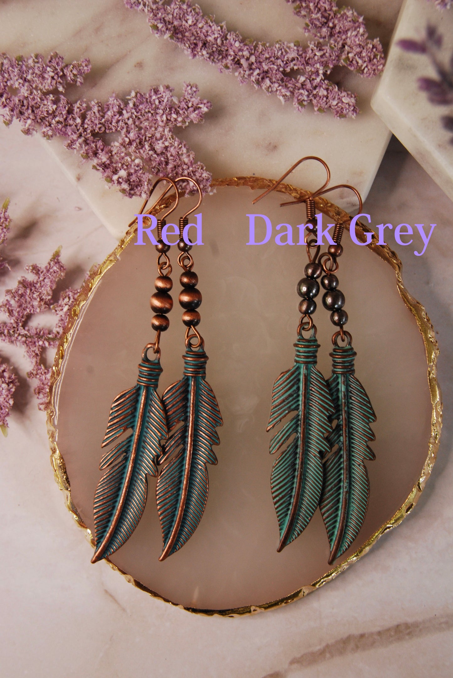 Beaded Large Feather Earrings