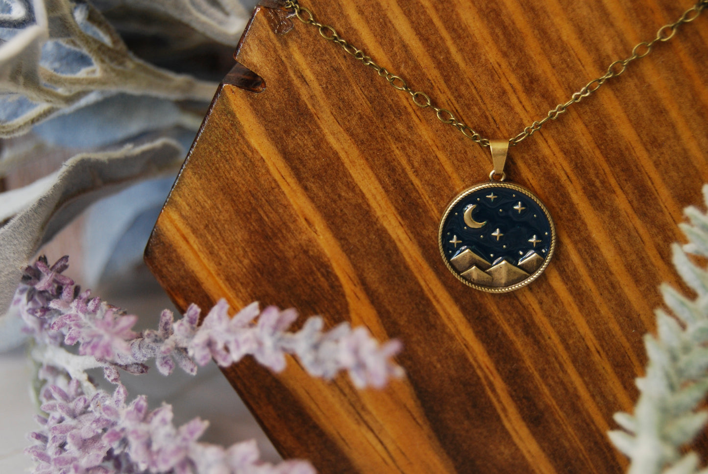 Night Sky and Mountains Pendant Necklace