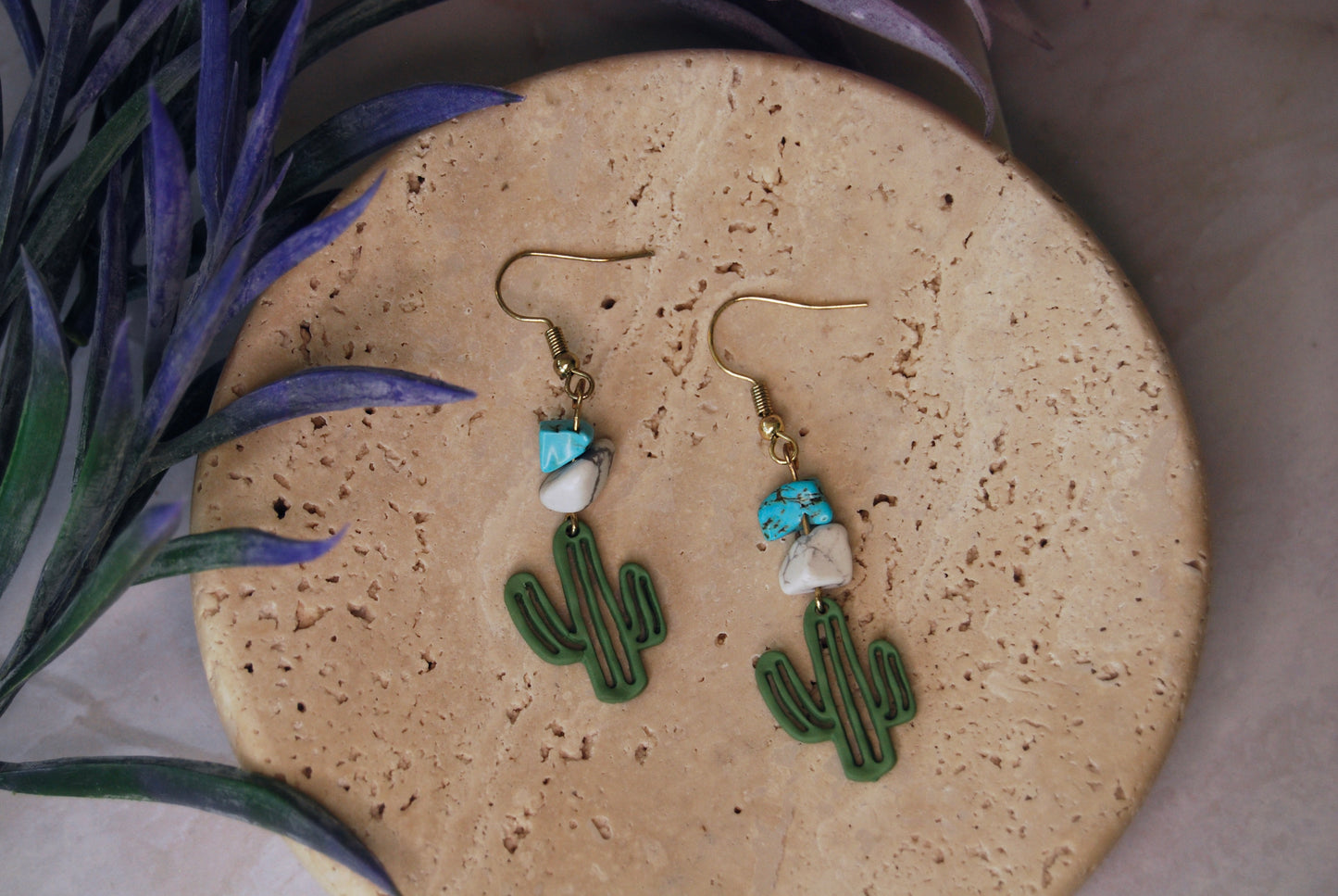 Cute Little Cactus Earrings with Stones