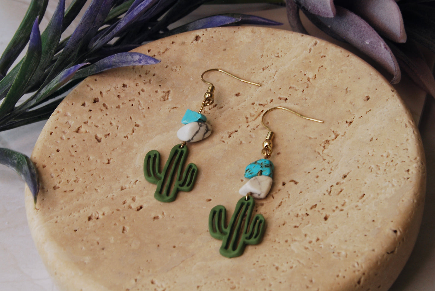 Cute Little Cactus Earrings with Stones