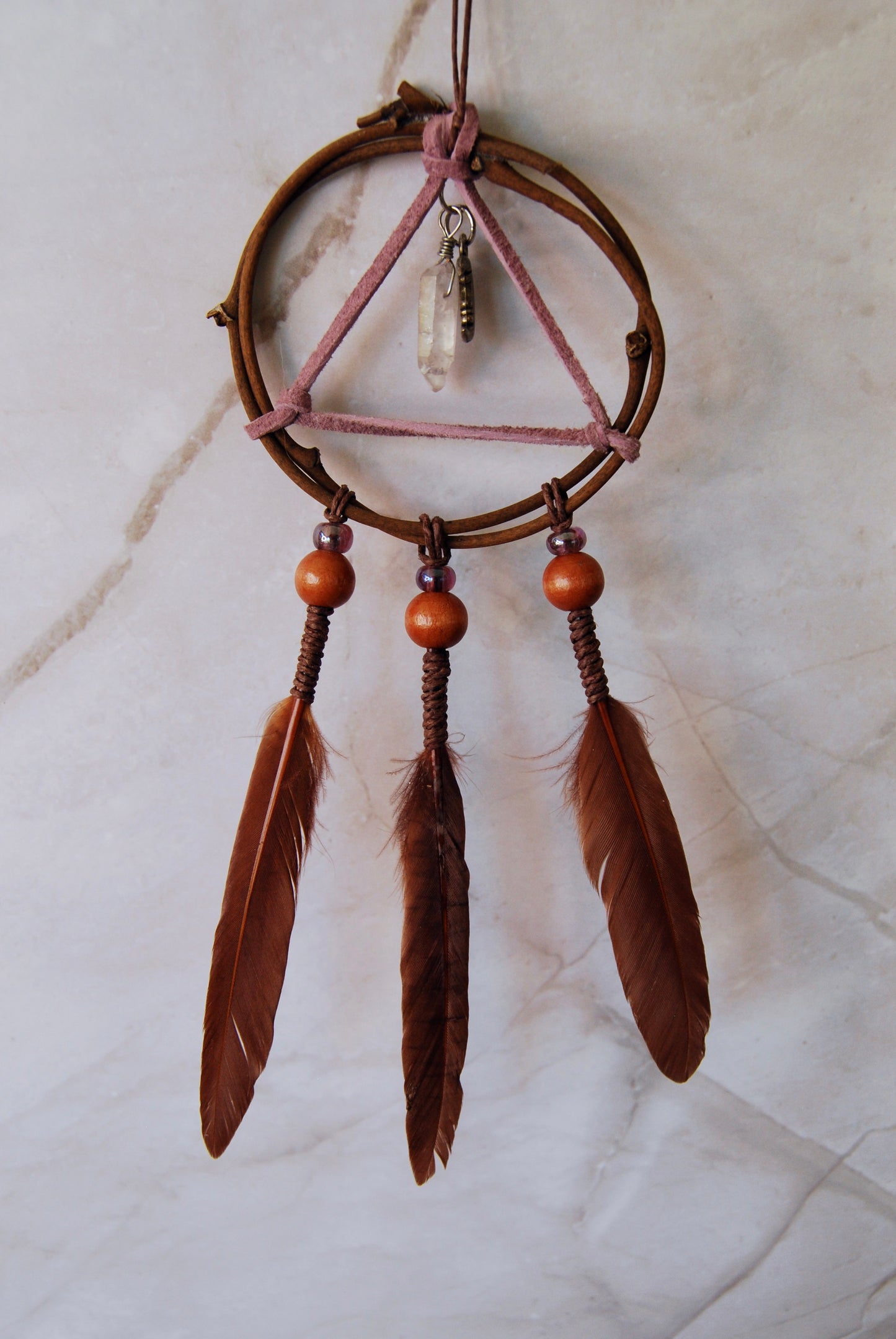 Small Lilac and Brown Triangle Weave Dream Catcher