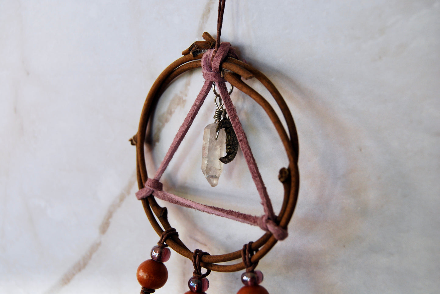 Small Lilac and Brown Triangle Weave Dream Catcher