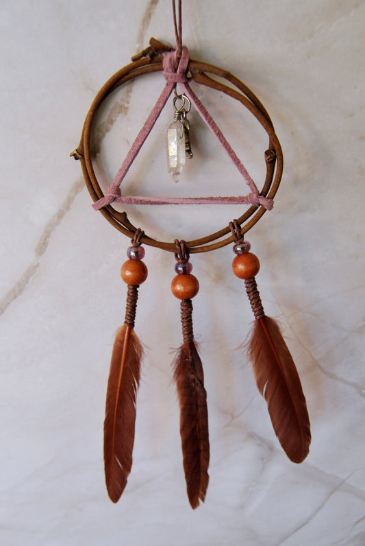 Small Lilac and Brown Triangle Weave Dream Catcher