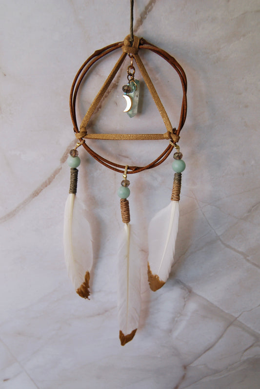 Small Gold and Seafoam Tirangle Weave Dream Catcher