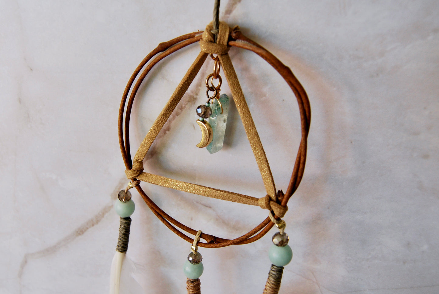 Small Gold and Seafoam Tirangle Weave Dream Catcher