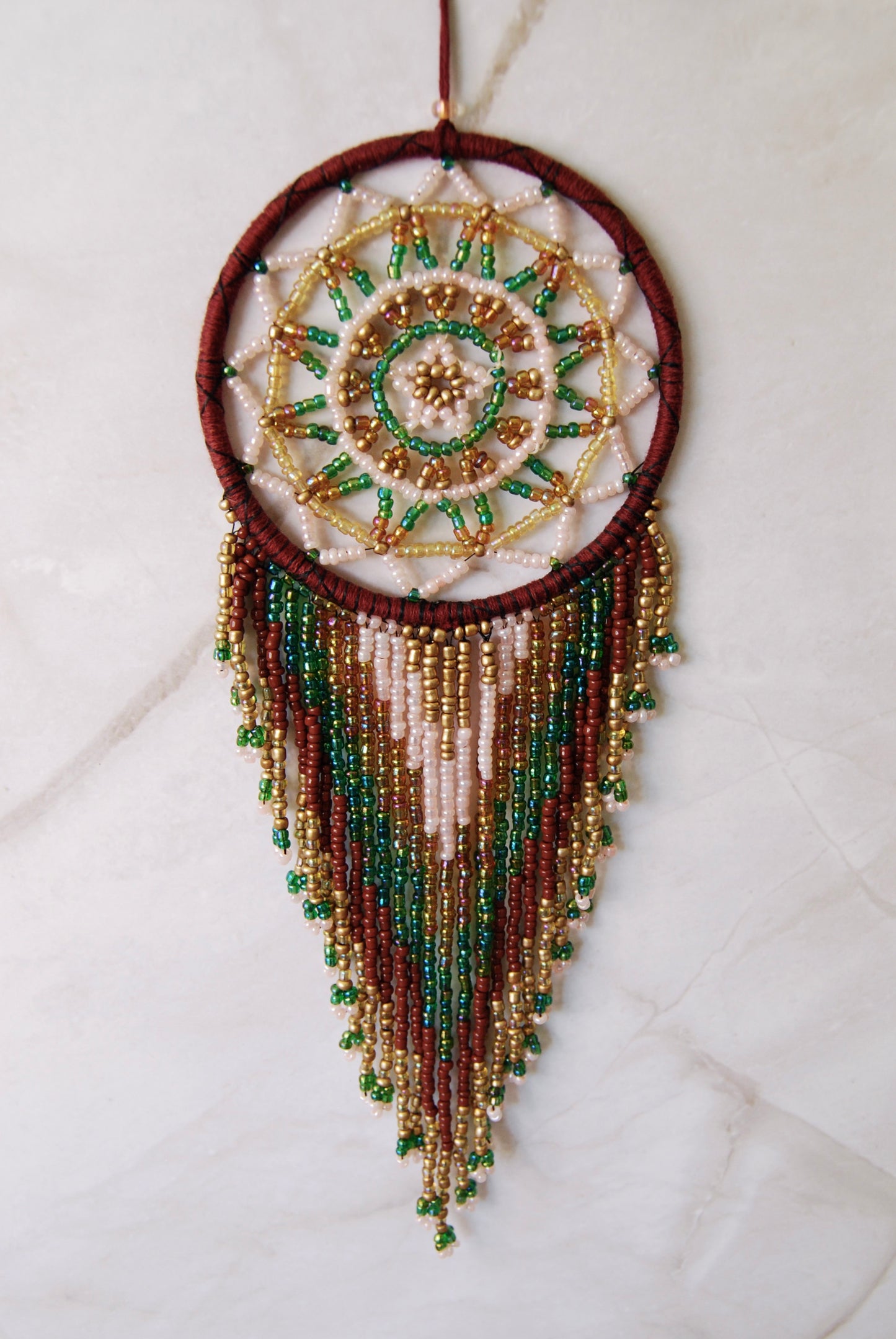 Small Burgundy Beaded Dream Catcher