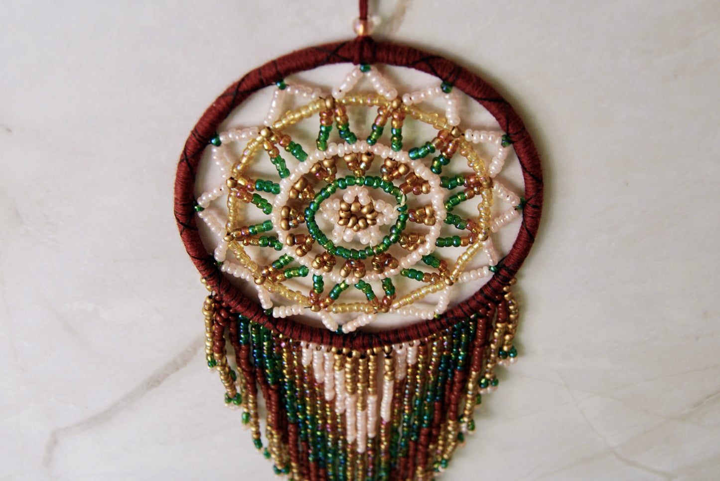 Small Burgundy Beaded Dream Catcher