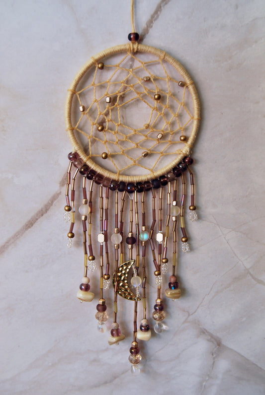 Small Cream Dream Catcher With Beaded Fringe