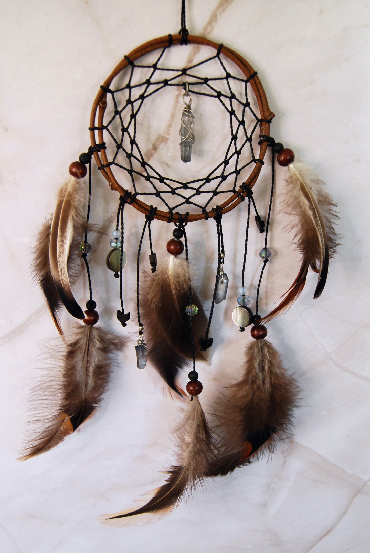 Small Black Dream Catcher With Translucent Navy Crystals