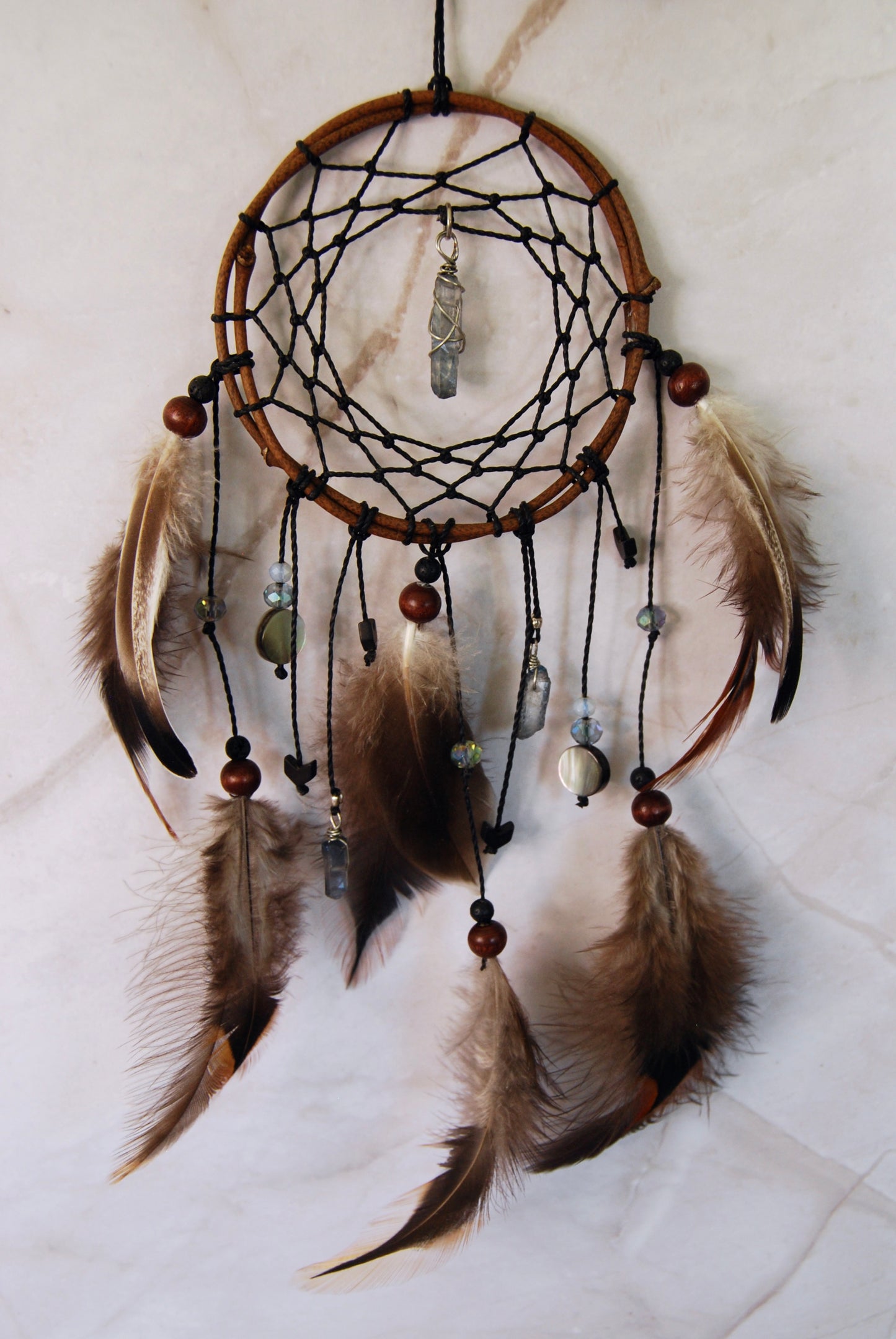 Small Black Dream Catcher With Translucent Navy Crystals