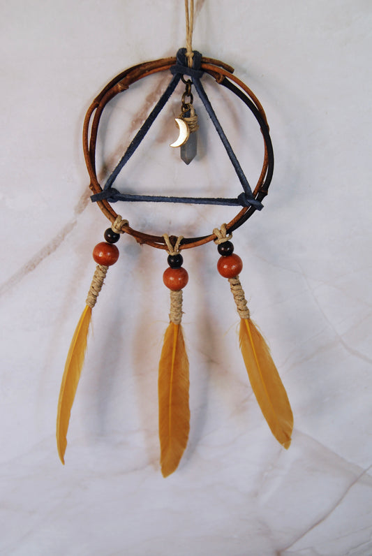 Small Navy and Sunset Yellow Triangle Weave Dream Catcher