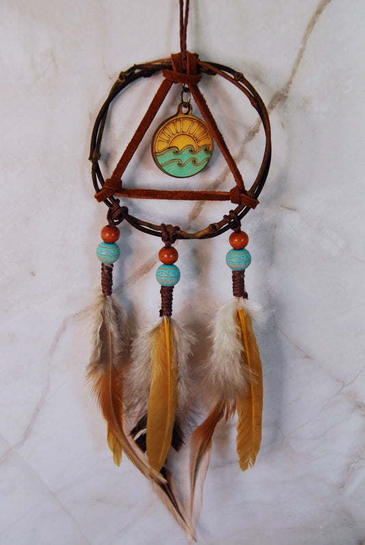 Small Brown Ocean Charm Triangle Weave Dream Catcher