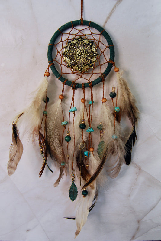 Small Soft Green Dream Catcher With Gold Mandella