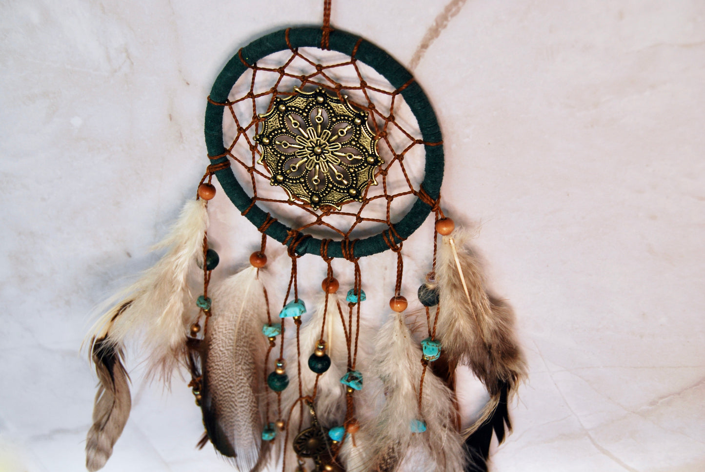 Small Soft Green Dream Catcher With Gold Mandella