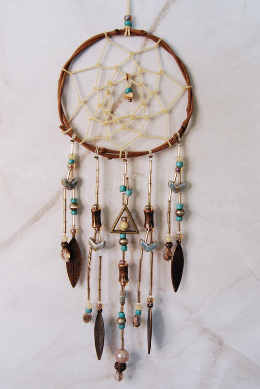 Small Arrow Point Beads Dream Catcher With Metal Feathers