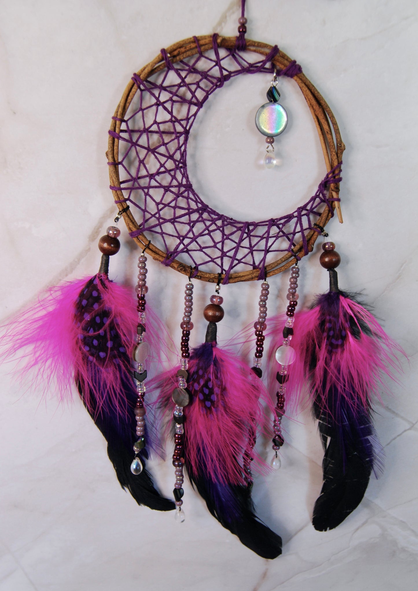 Medium Hot Pink and Purple Moon Weave Dream Catcher