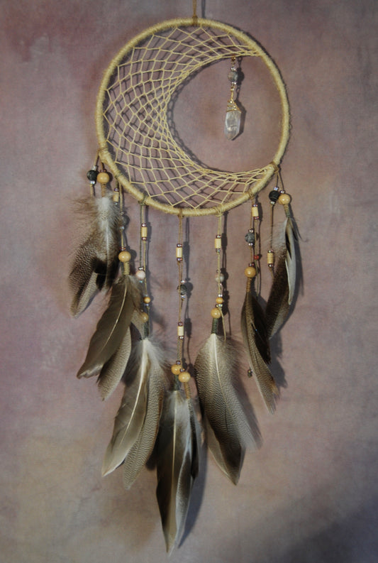 Medium Moon Weave Dream Catcher with Feathers